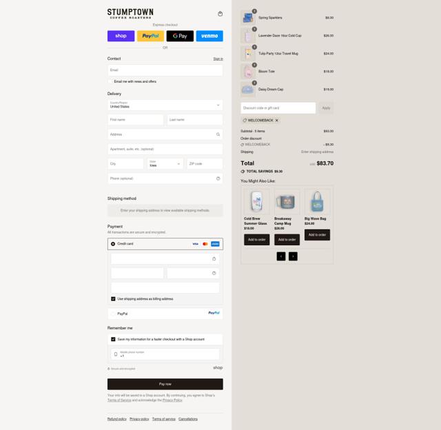 Stumptown Coffee Roasters checkout page showing Stumptown Coffee Roasters promo code box | Screenshot taken by SimplyCodes community member on Sep 14, 2025