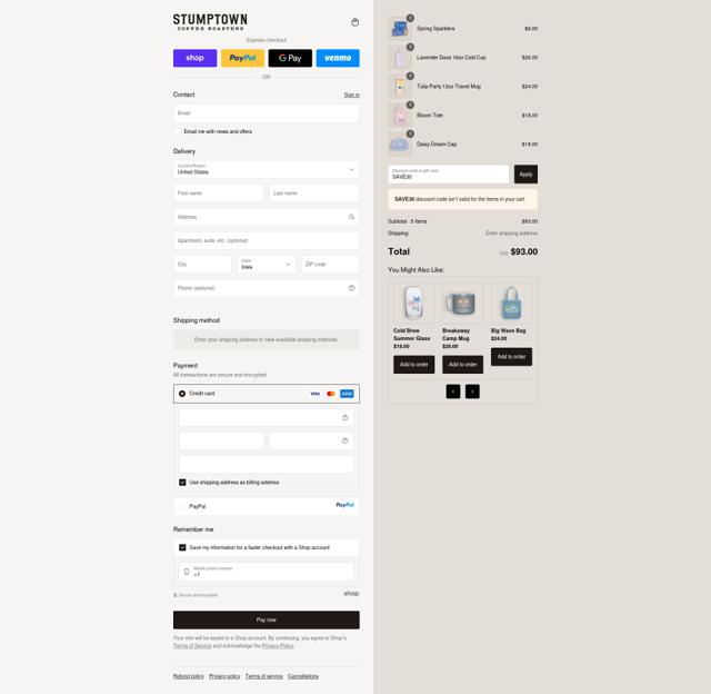 Stumptown Coffee Roasters checkout page showing Stumptown Coffee Roasters promo code box | Screenshot taken by SimplyCodes community member on Sep 14, 2025