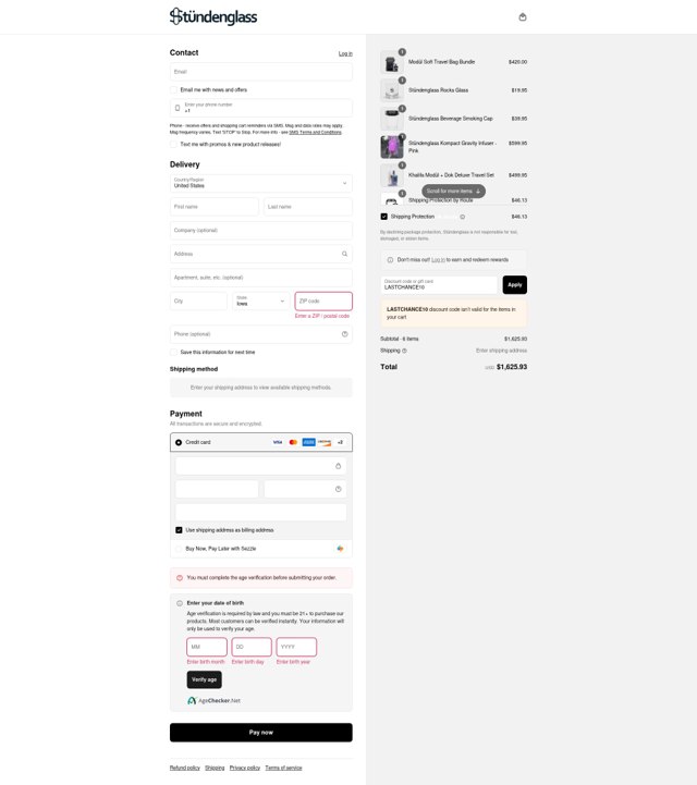 Stundenglass checkout page showing Stundenglass discount code box | Screenshot taken by SimplyCodes community member on Sep 5, 2025