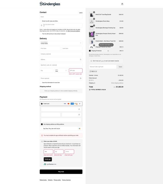 Stundenglass checkout page showing Stundenglass discount code box | Screenshot taken by SimplyCodes community member on Sep 5, 2025