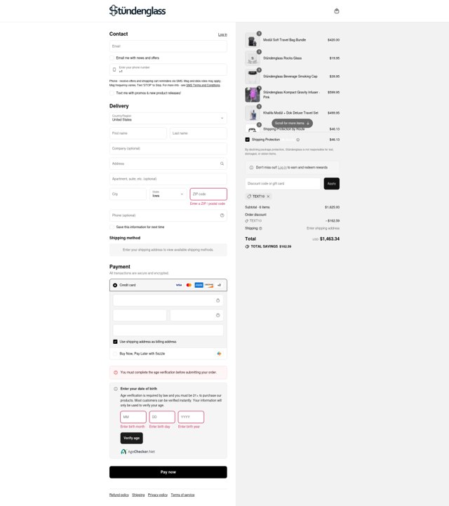 Stundenglass checkout page showing Stundenglass discount code box | Screenshot taken by SimplyCodes community member on Sep 5, 2025