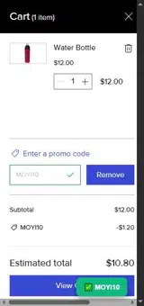 MOYI10 coupon verification screenshot