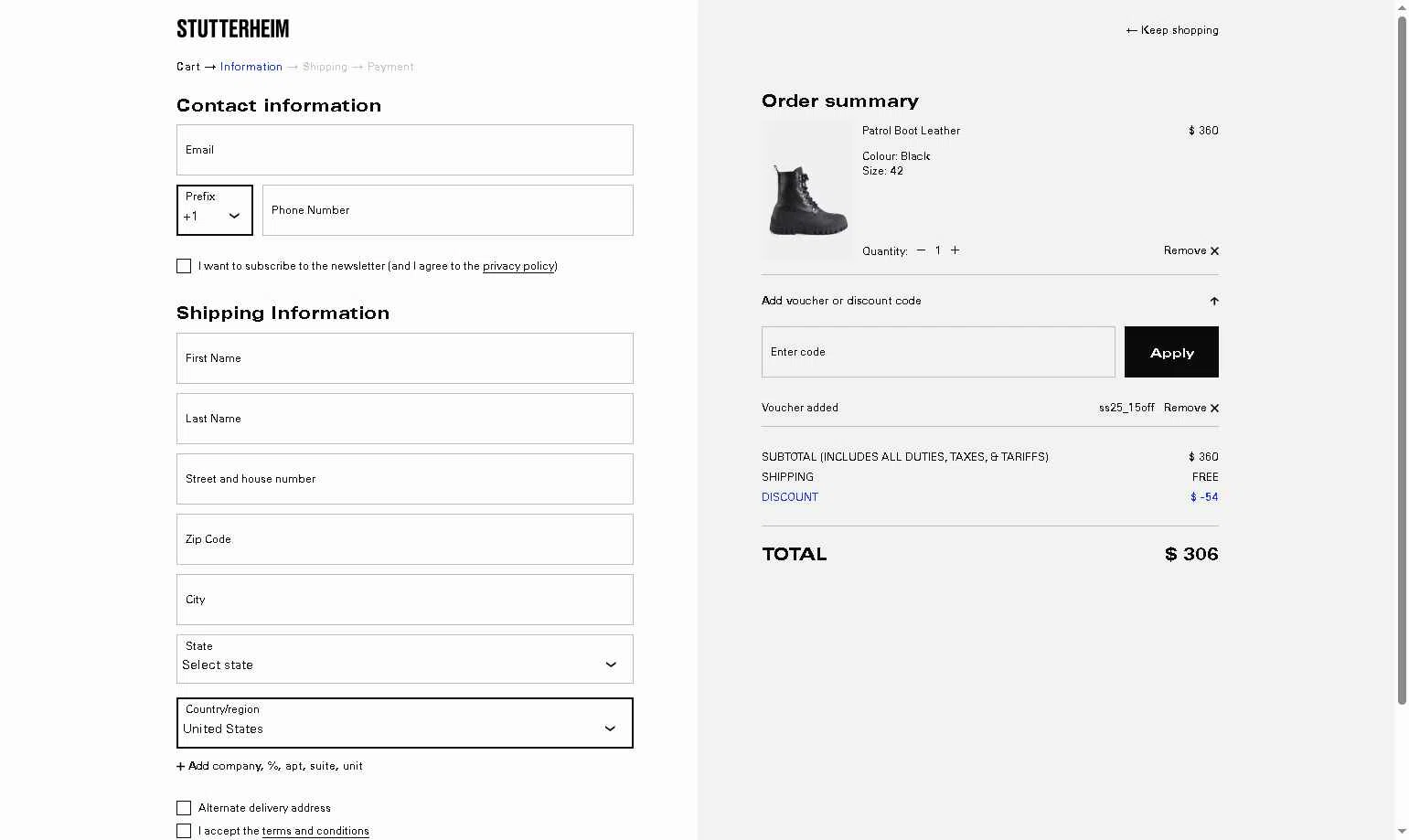 STUTTERHEIM checkout page showing STUTTERHEIM discount code box | Screenshot taken by SimplyCodes community member on Dec 17, 2025