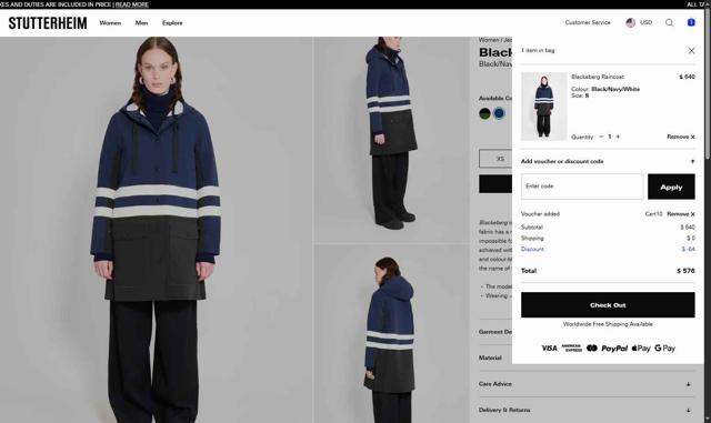 STUTTERHEIM checkout page showing STUTTERHEIM discount code box | Screenshot taken by SimplyCodes community member on Sep 10, 2025