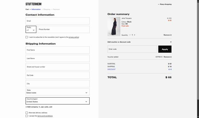 STUTTERHEIM checkout page showing STUTTERHEIM discount code box | Screenshot taken by SimplyCodes community member on Jul 29, 2025