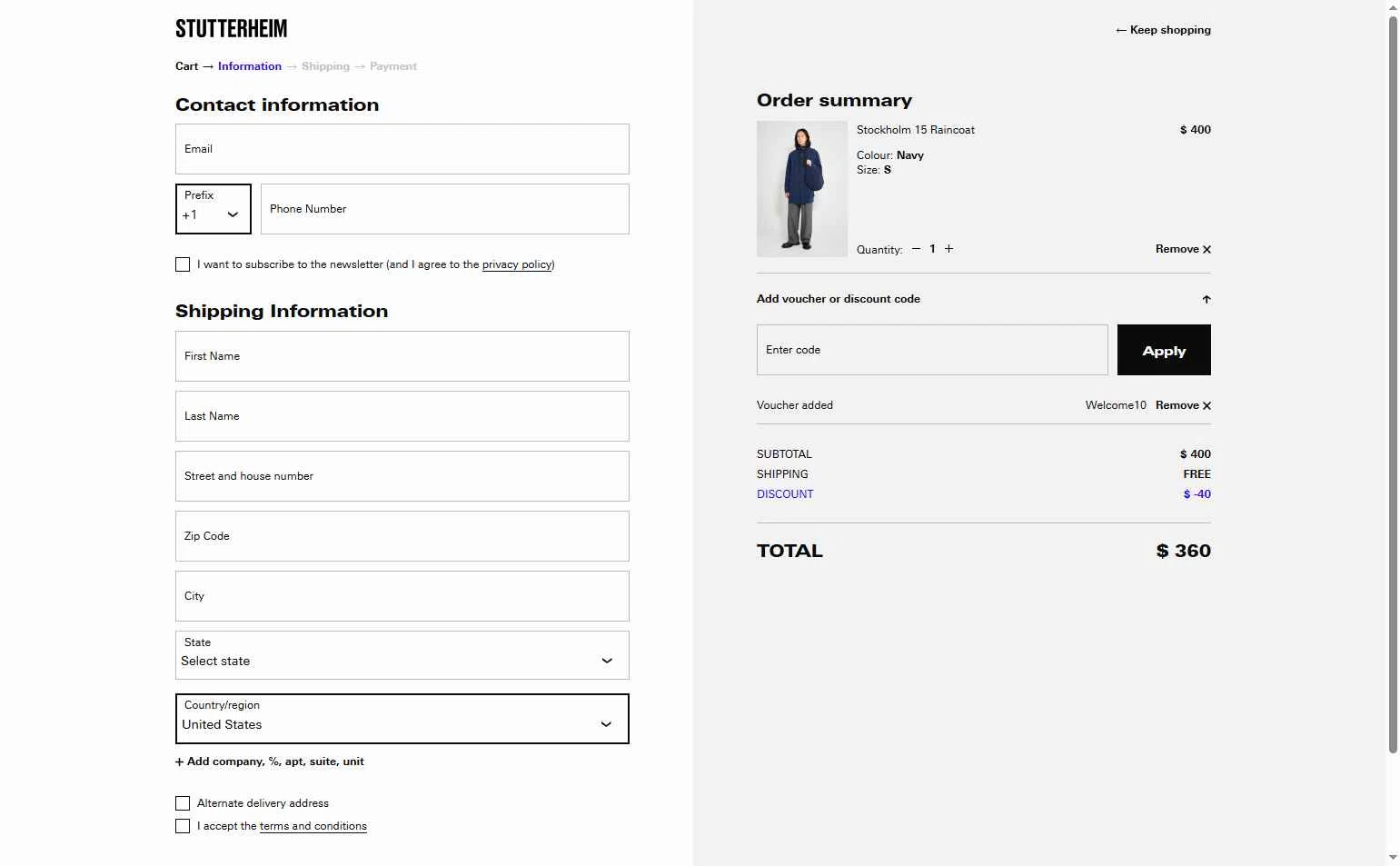 STUTTERHEIM checkout page showing STUTTERHEIM discount code box | Screenshot taken by SimplyCodes community member on Nov 5, 2025