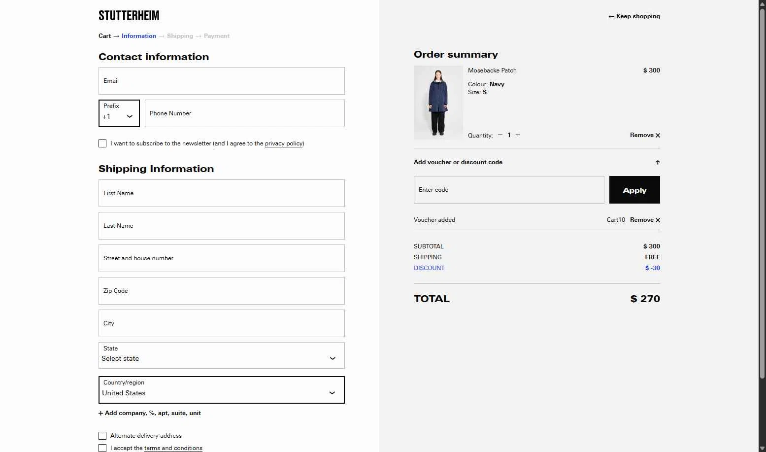 STUTTERHEIM checkout page showing STUTTERHEIM discount code box | Screenshot taken by SimplyCodes community member on Oct 9, 2025