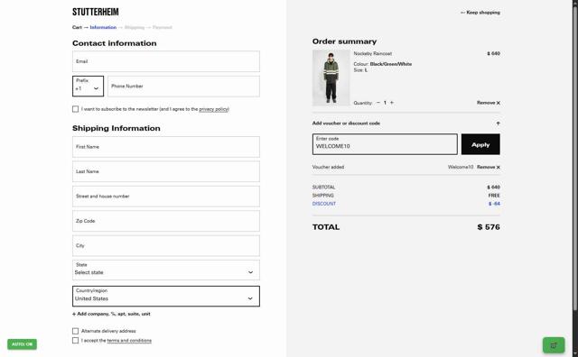 STUTTERHEIM checkout page showing STUTTERHEIM discount code box | Screenshot taken by SimplyCodes community member on Sep 9, 2025