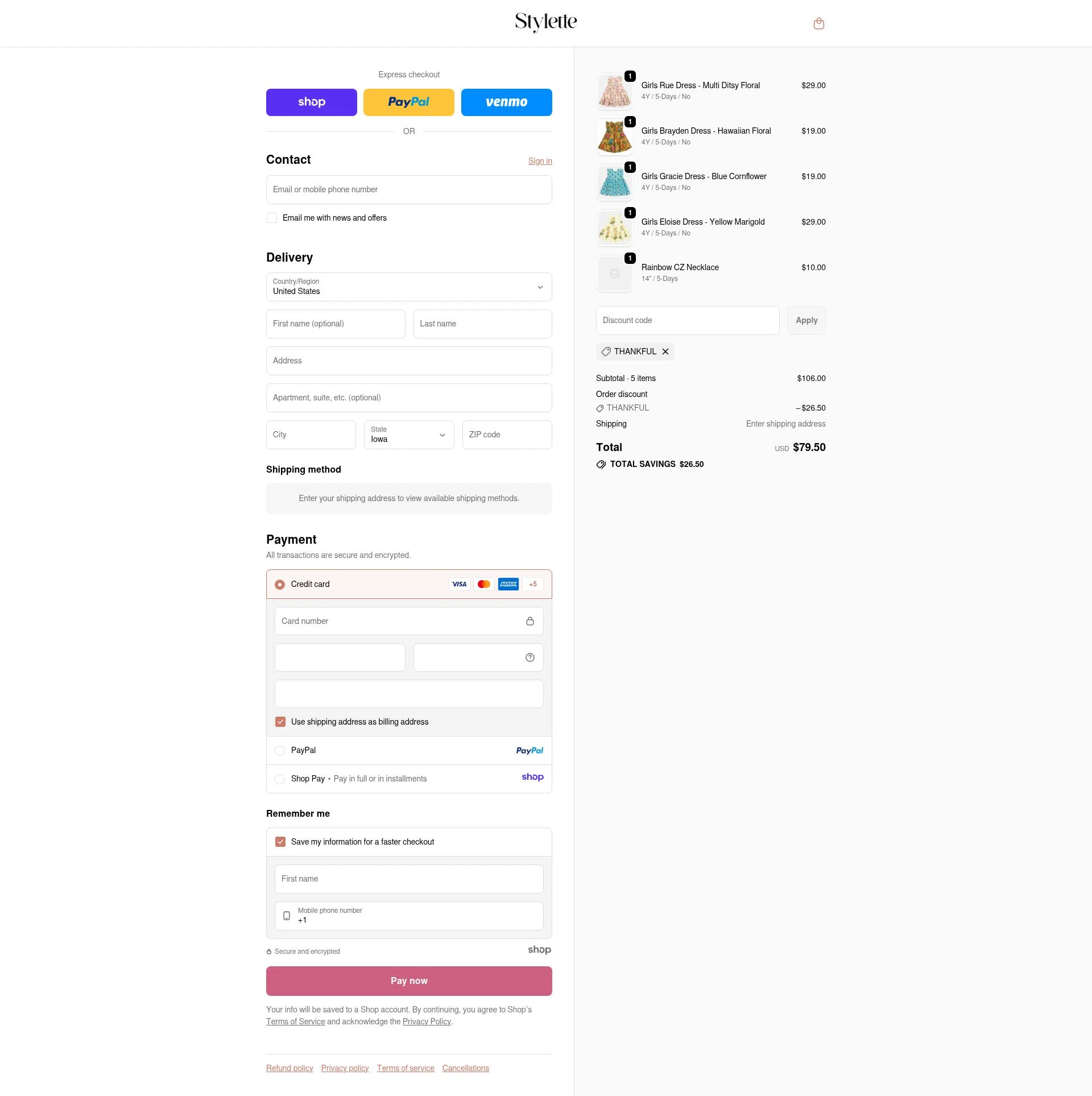 Stylette checkout page showing Stylette promo code box | Screenshot taken by SimplyCodes community member on Dec 15, 2025