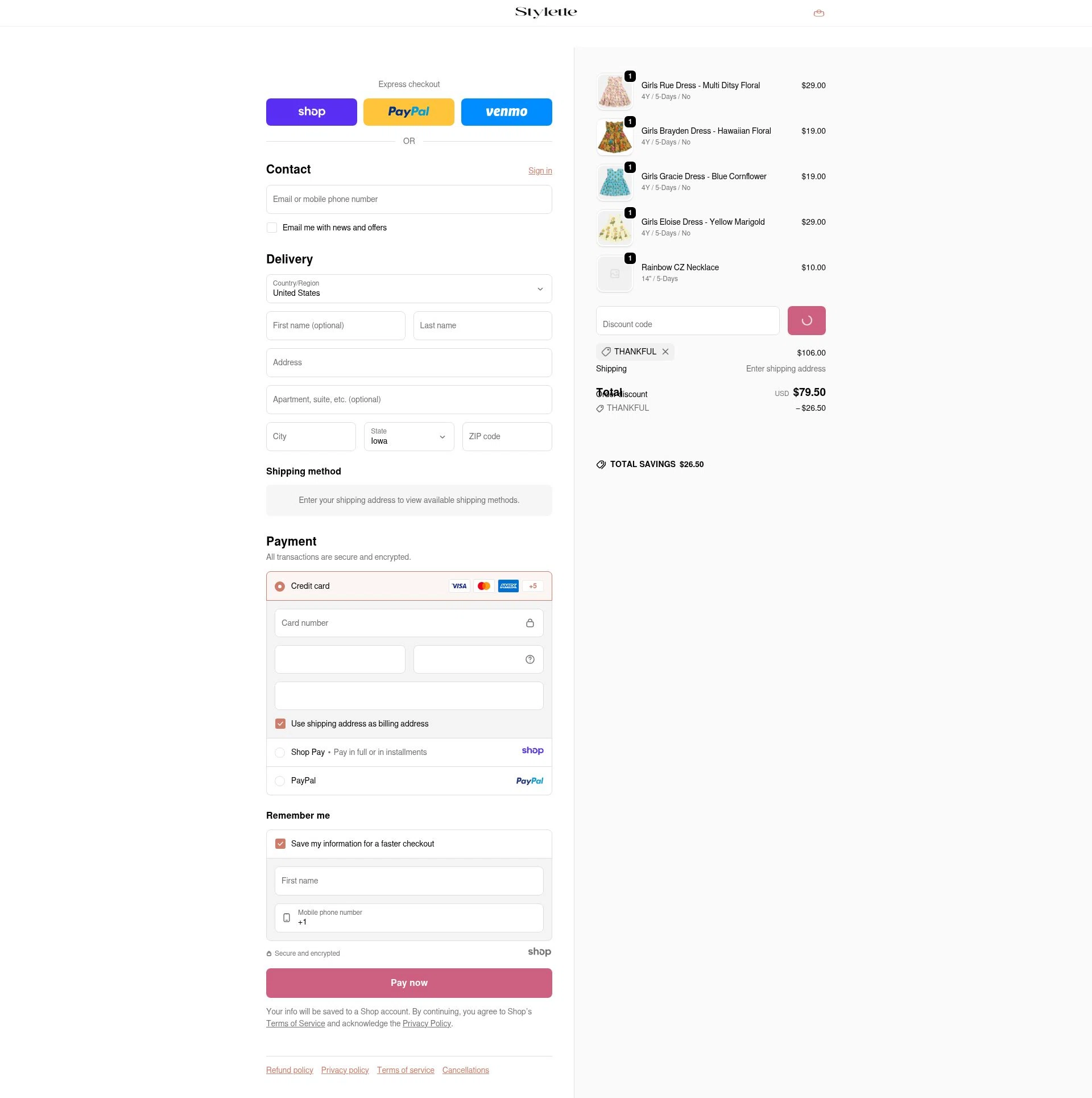 Stylette checkout page showing Stylette promo code box | Screenshot taken by SimplyCodes community member on Dec 27, 2025