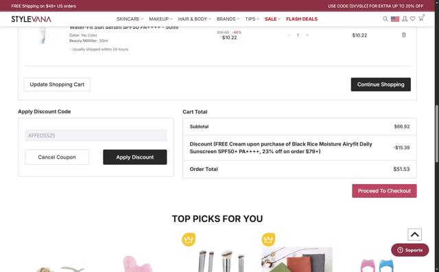 Stylevana checkout page showing Stylevana coupon code box | Screenshot taken by SimplyCodes community member on Sep 26, 2025