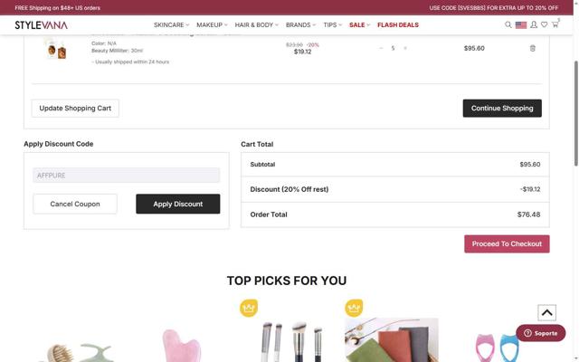 Stylevana checkout page showing Stylevana coupon code box | Screenshot taken by SimplyCodes community member on Sep 13, 2025