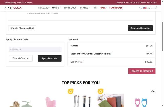 Stylevana checkout page showing Stylevana coupon code box | Screenshot taken by SimplyCodes community member on Sep 27, 2025