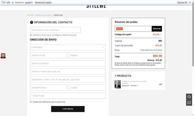 StyleWe checkout page showing StyleWe coupon code box | Screenshot taken by SimplyCodes community member on Aug 28, 2025
