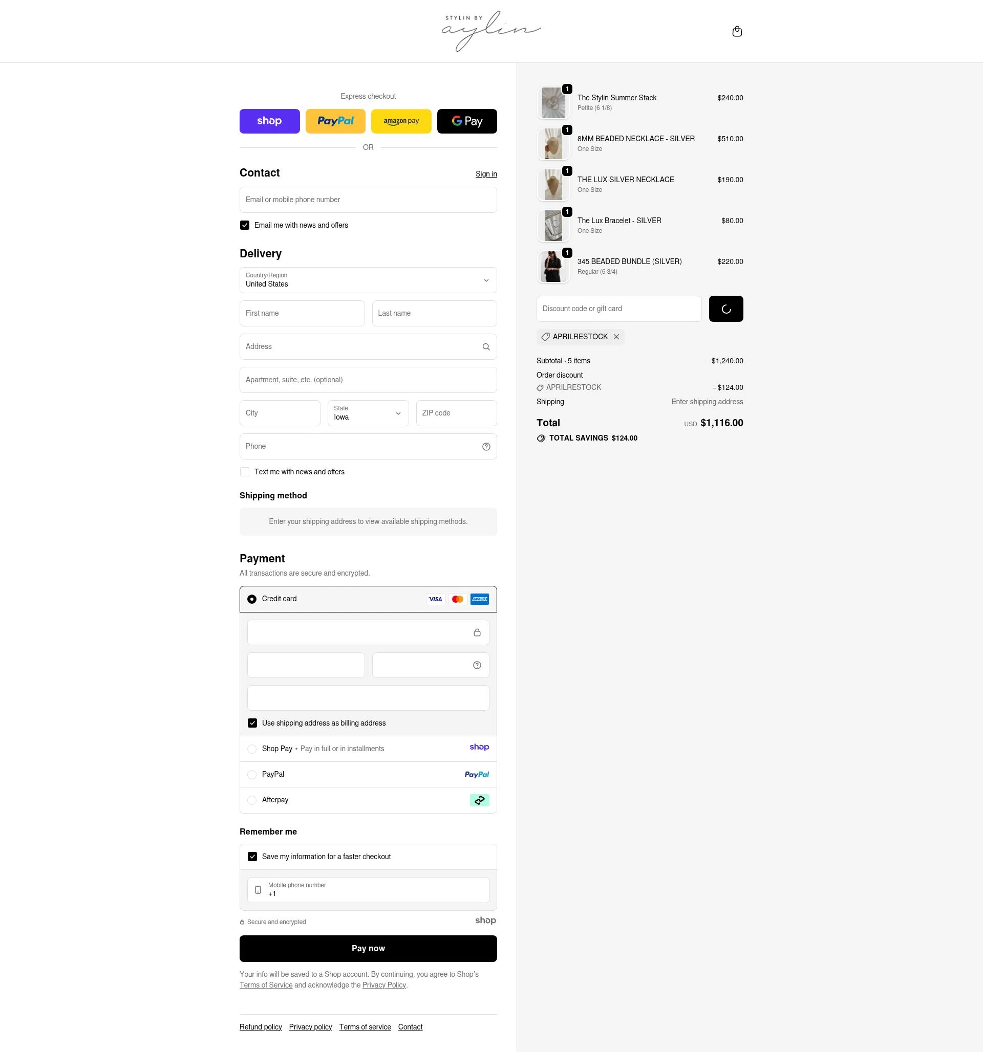 Stylin by Aylin checkout page showing Stylin by Aylin promo code box | Screenshot taken by SimplyCodes community member on Dec 24, 2025
