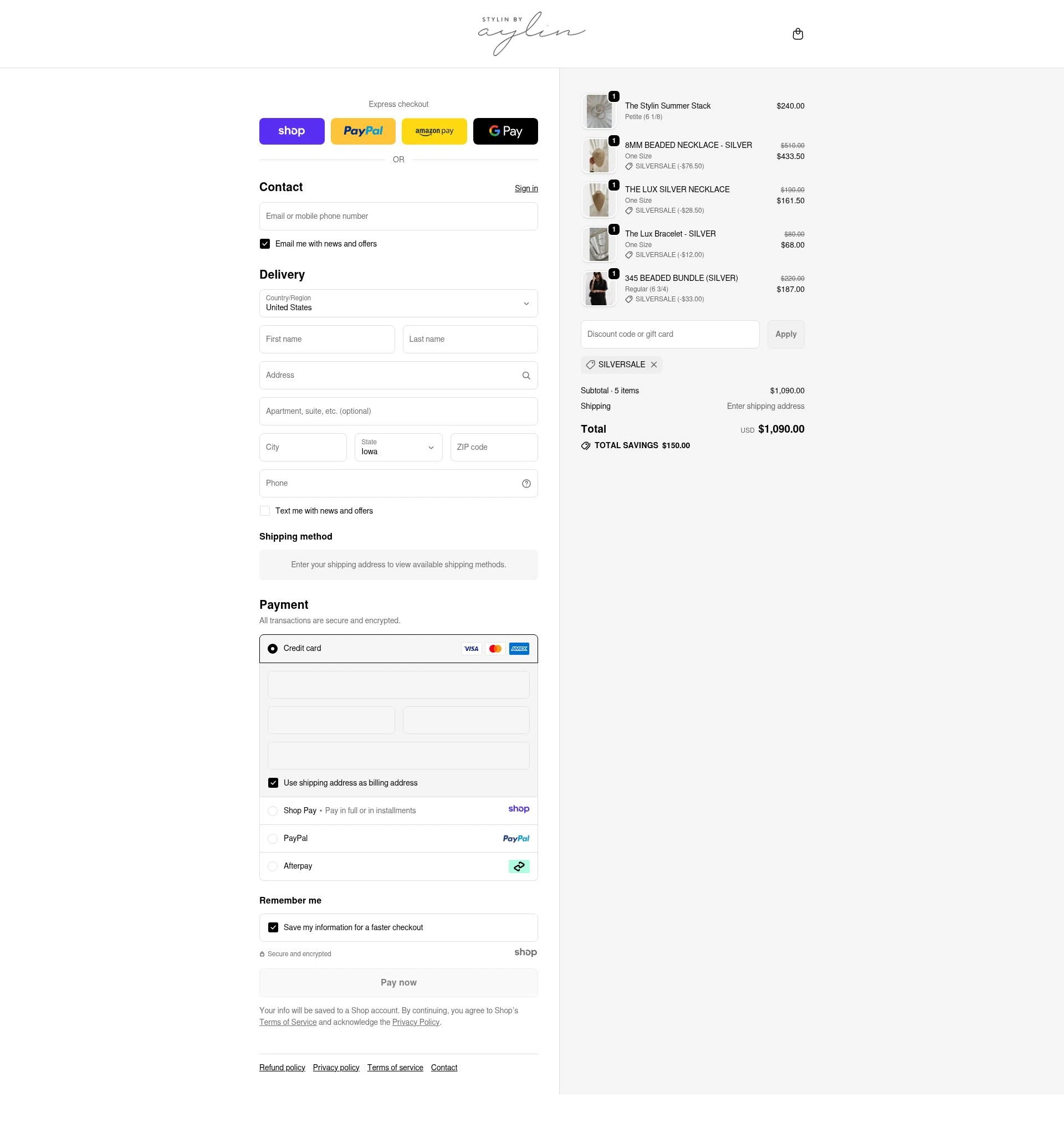 Stylin by Aylin checkout page showing Stylin by Aylin promo code box | Screenshot taken by SimplyCodes community member on Dec 29, 2025