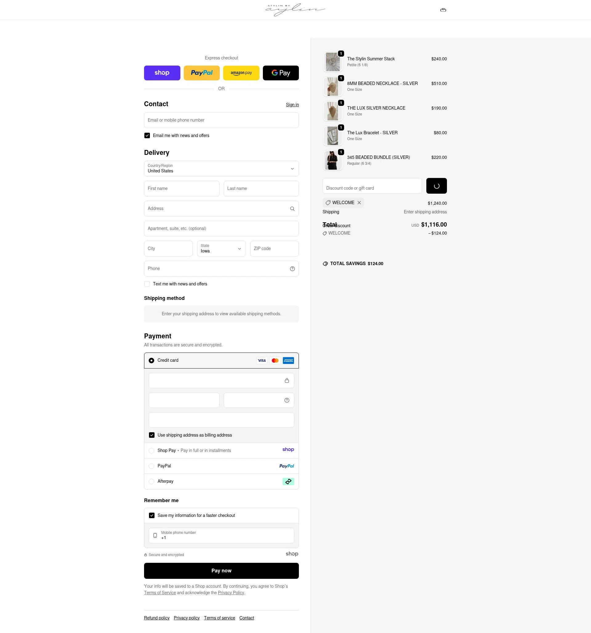 Stylin by Aylin checkout page showing Stylin by Aylin promo code box | Screenshot taken by SimplyCodes community member on Dec 24, 2025