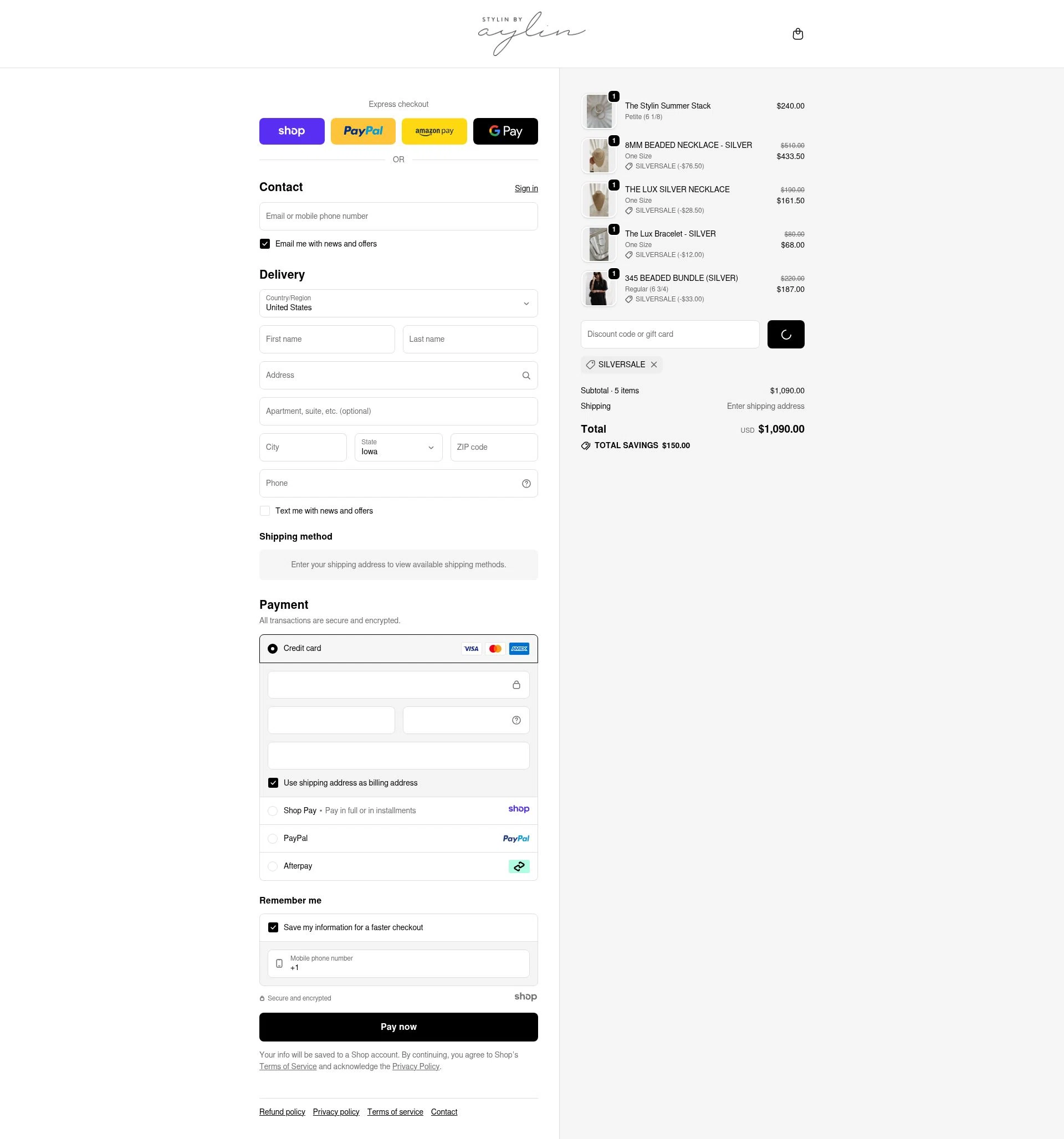Stylin by Aylin checkout page showing Stylin by Aylin promo code box | Screenshot taken by SimplyCodes community member on Dec 24, 2025