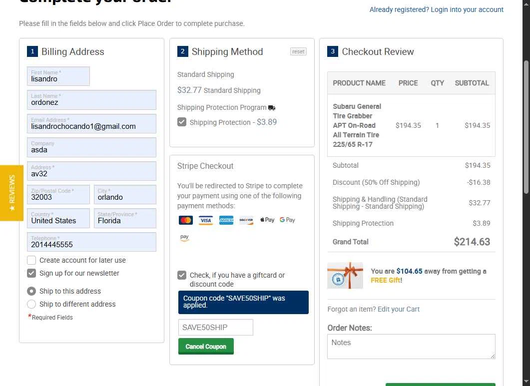 Subaru Online Parts checkout page showing Subaru Online Parts discount code box | Screenshot taken by SimplyCodes community member on Dec 19, 2025