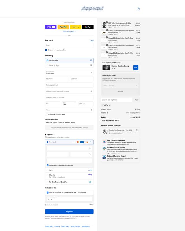 Subimods checkout page showing Subimods discount code box | Screenshot taken by SimplyCodes community member on Aug 24, 2025