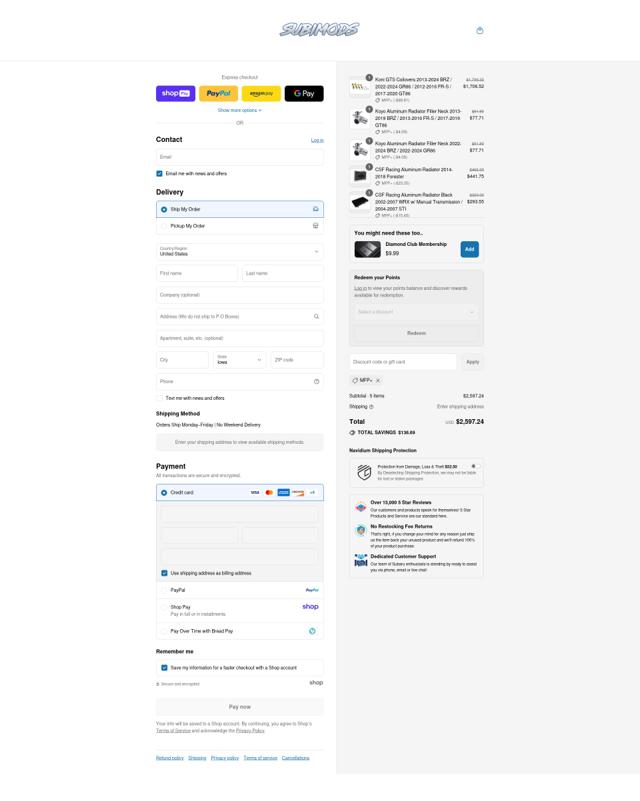 Subimods checkout page showing Subimods discount code box | Screenshot taken by SimplyCodes community member on Aug 14, 2025