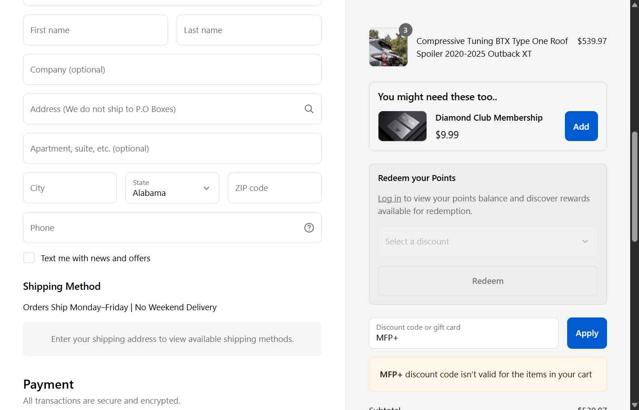 Subimods checkout page showing Subimods discount code box | Screenshot taken by SimplyCodes community member on Aug 28, 2025