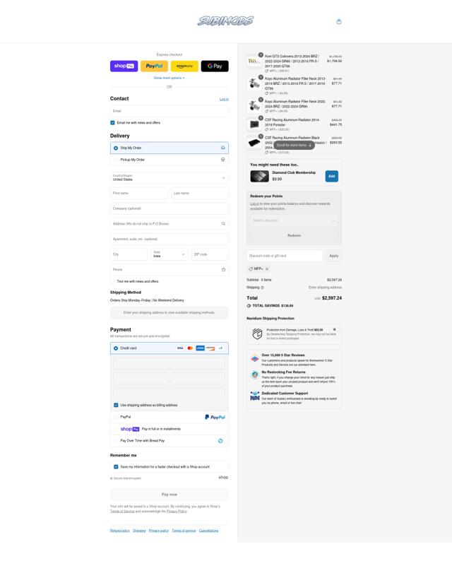 Subimods checkout page showing Subimods discount code box | Screenshot taken by SimplyCodes community member on Aug 11, 2025