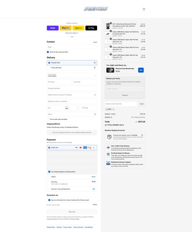 Subimods checkout page showing Subimods discount code box | Screenshot taken by SimplyCodes community member on Sep 5, 2025