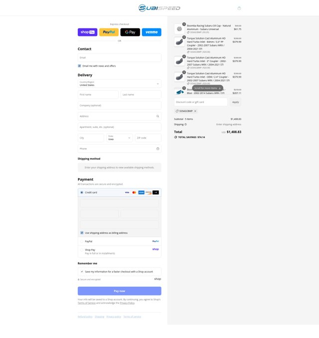 SubiSpeed checkout page showing SubiSpeed discount code box | Screenshot taken by SimplyCodes community member on Aug 27, 2025