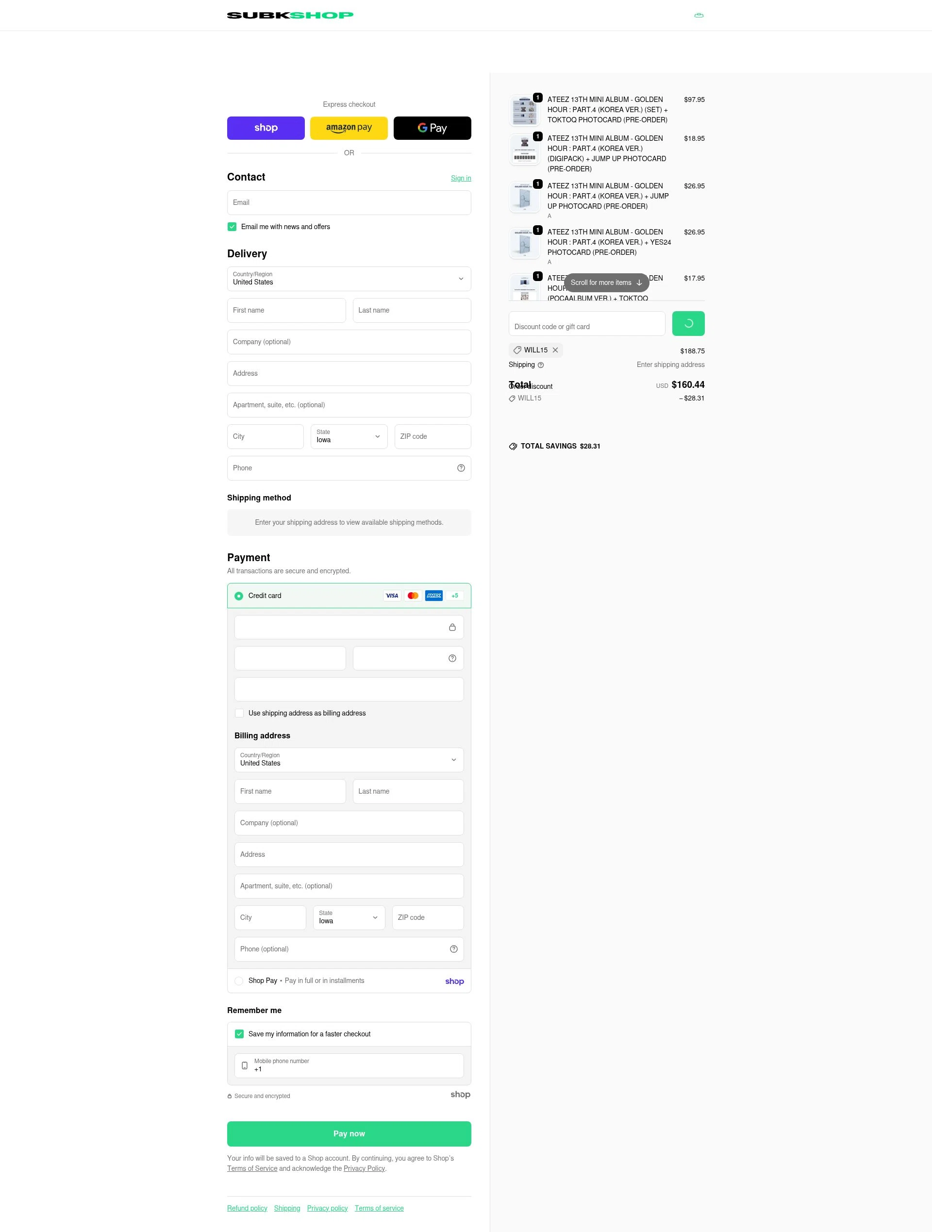 SubK Shop checkout page showing SubK Shop discount code box | Screenshot taken by SimplyCodes community member on Jan 27, 2026