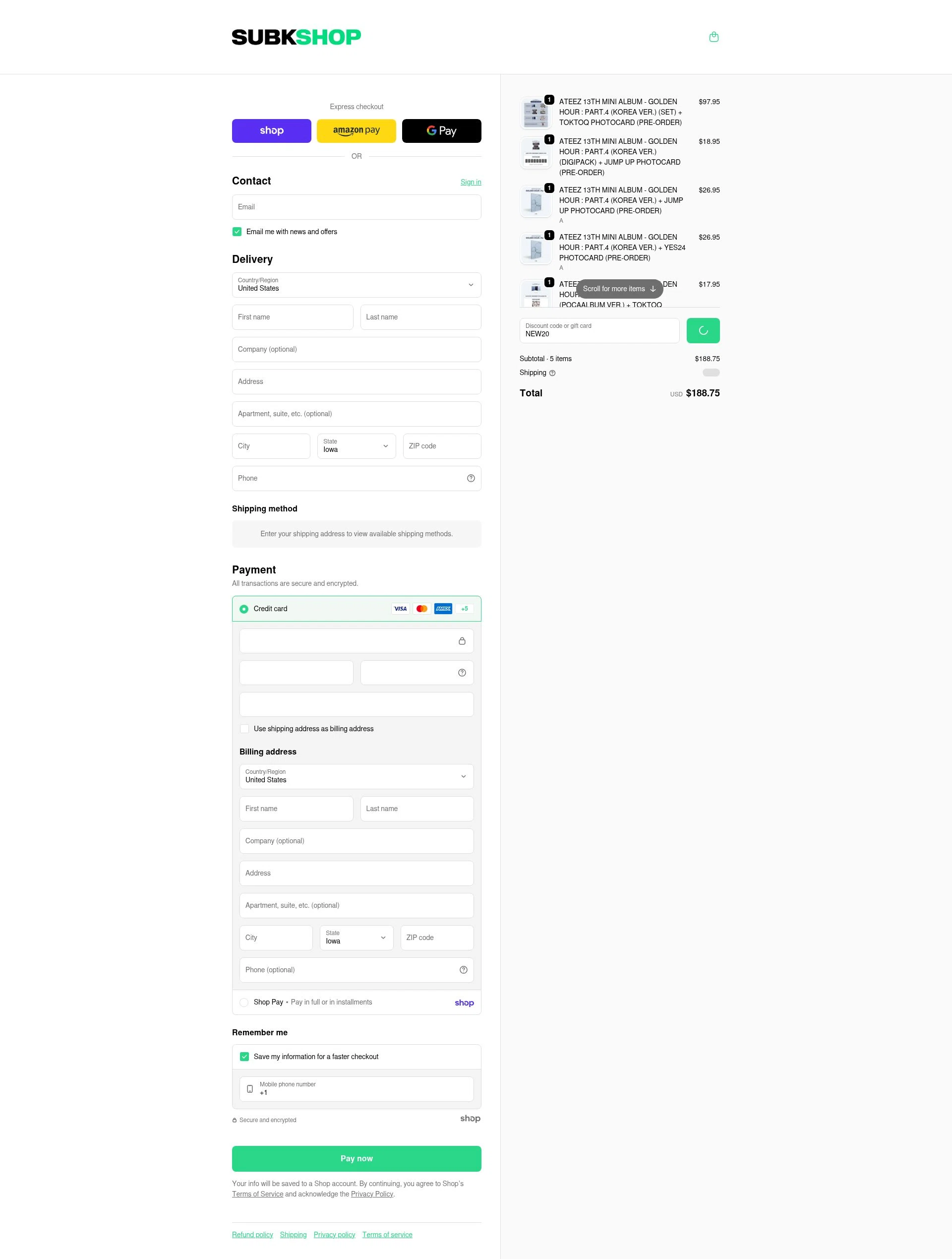 SubK Shop checkout page showing SubK Shop discount code box | Screenshot taken by SimplyCodes community member on Jan 27, 2026
