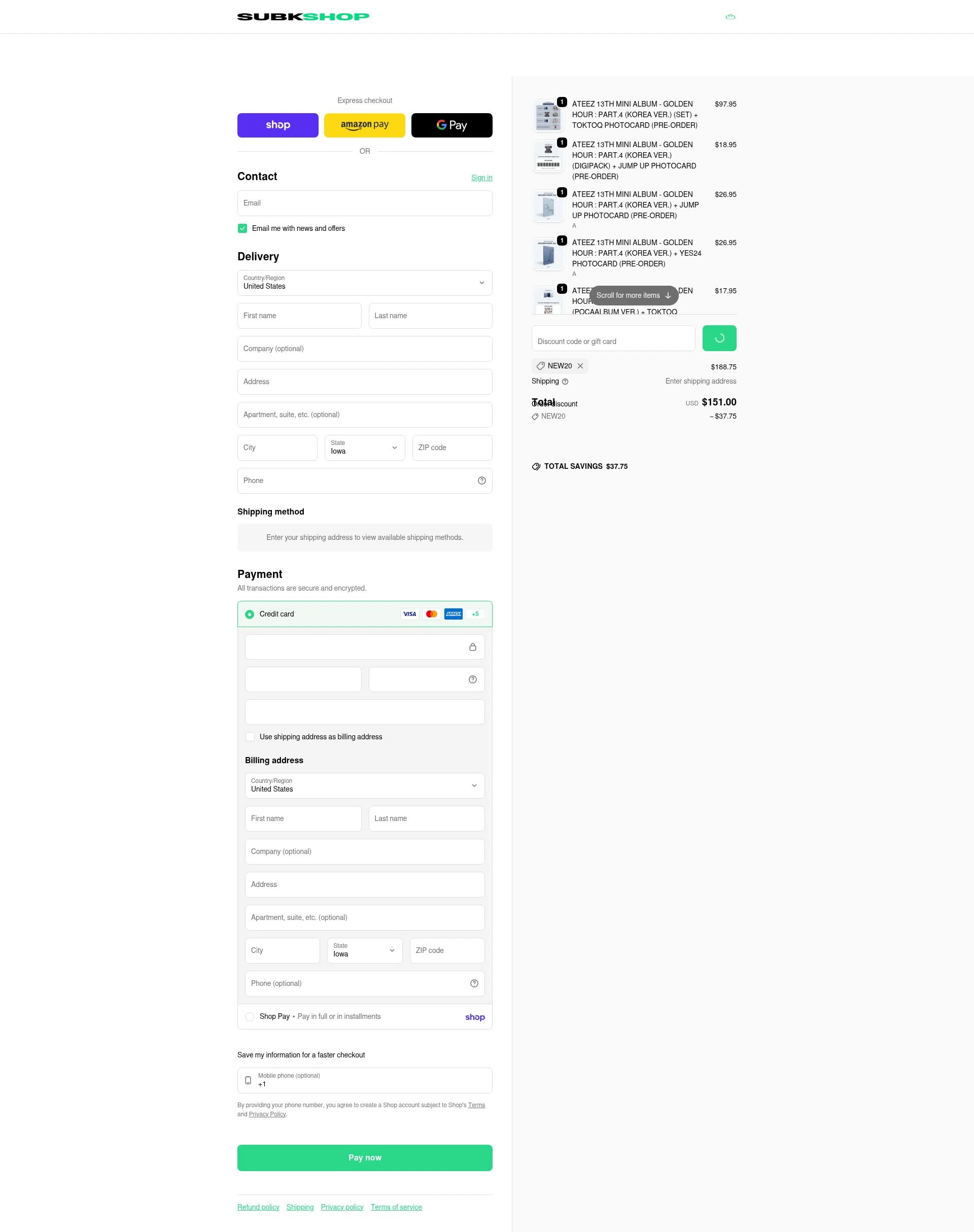SubK Shop checkout page showing SubK Shop discount code box | Screenshot taken by SimplyCodes community member on Feb 1, 2026