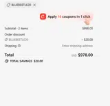 BLUEBEETLE20 coupon verification screenshot