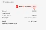 WELCOME10 coupon verification screenshot