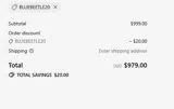 BLUEBEETLE20 coupon verification screenshot