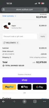 WELCOME10 coupon verification screenshot
