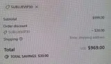 SUBLUEVIP30 coupon verification screenshot