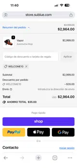 WELCOME10 coupon verification screenshot