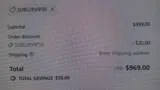 SUBLUEVIP30 coupon verification screenshot