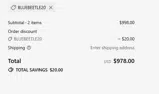 BLUEBEETLE20 coupon verification screenshot