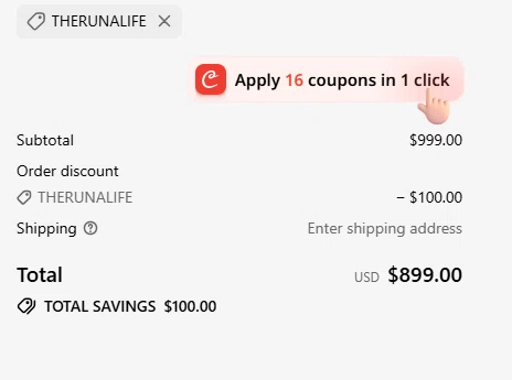 Sublue Official Store promo code screenshot showing code THERUNALIFE applied at Sublue Official Store checkout page. Uploaded by SimplyCodes community member PrimeBoss5300 on Jan 4, 2026