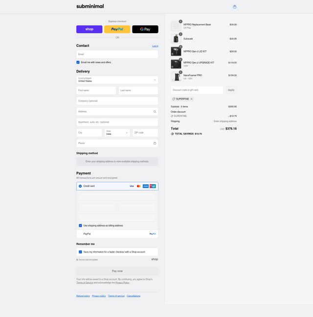 Subminimal checkout page showing Subminimal discount code box | Screenshot taken by SimplyCodes community member on Sep 6, 2025