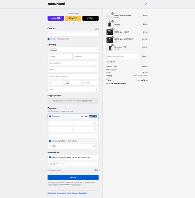 Subminimal checkout page showing Subminimal discount code box | Screenshot taken by SimplyCodes community member on Aug 25, 2025