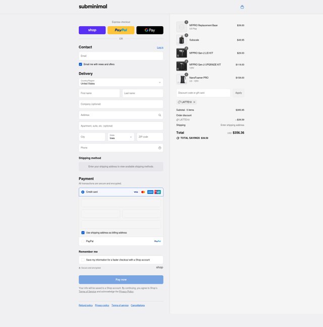 Subminimal checkout page showing Subminimal discount code box | Screenshot taken by SimplyCodes community member on Aug 29, 2025
