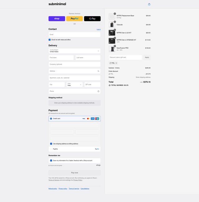 Subminimal checkout page showing Subminimal discount code box | Screenshot taken by SimplyCodes community member on Aug 29, 2025