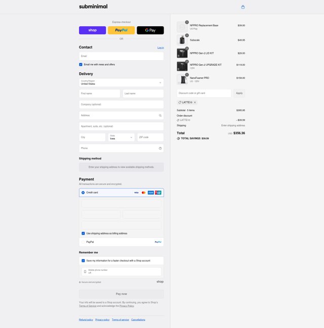 Subminimal checkout page showing Subminimal discount code box | Screenshot taken by SimplyCodes community member on Sep 2, 2025