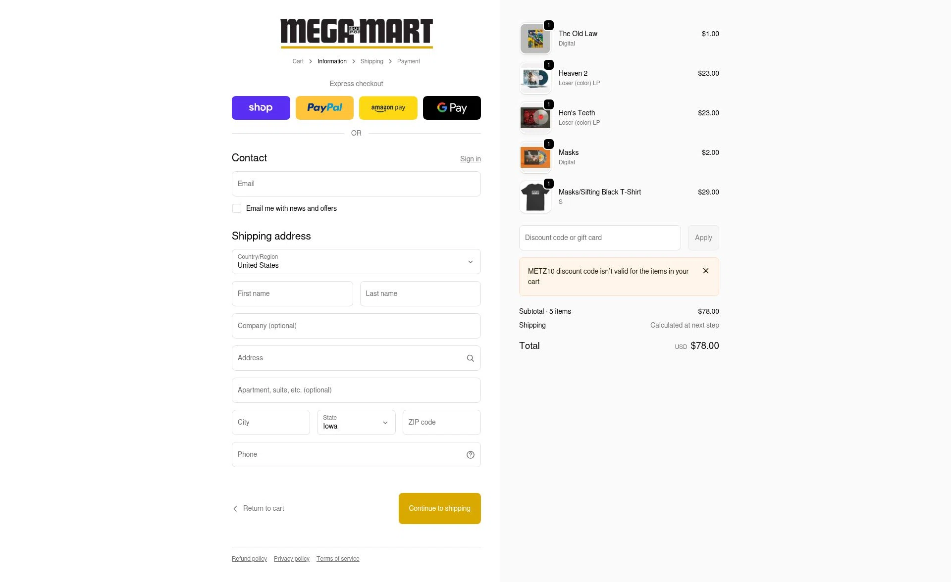 Sub Pop checkout page showing Sub Pop discount code box | Screenshot taken by SimplyCodes community member on Jan 15, 2026