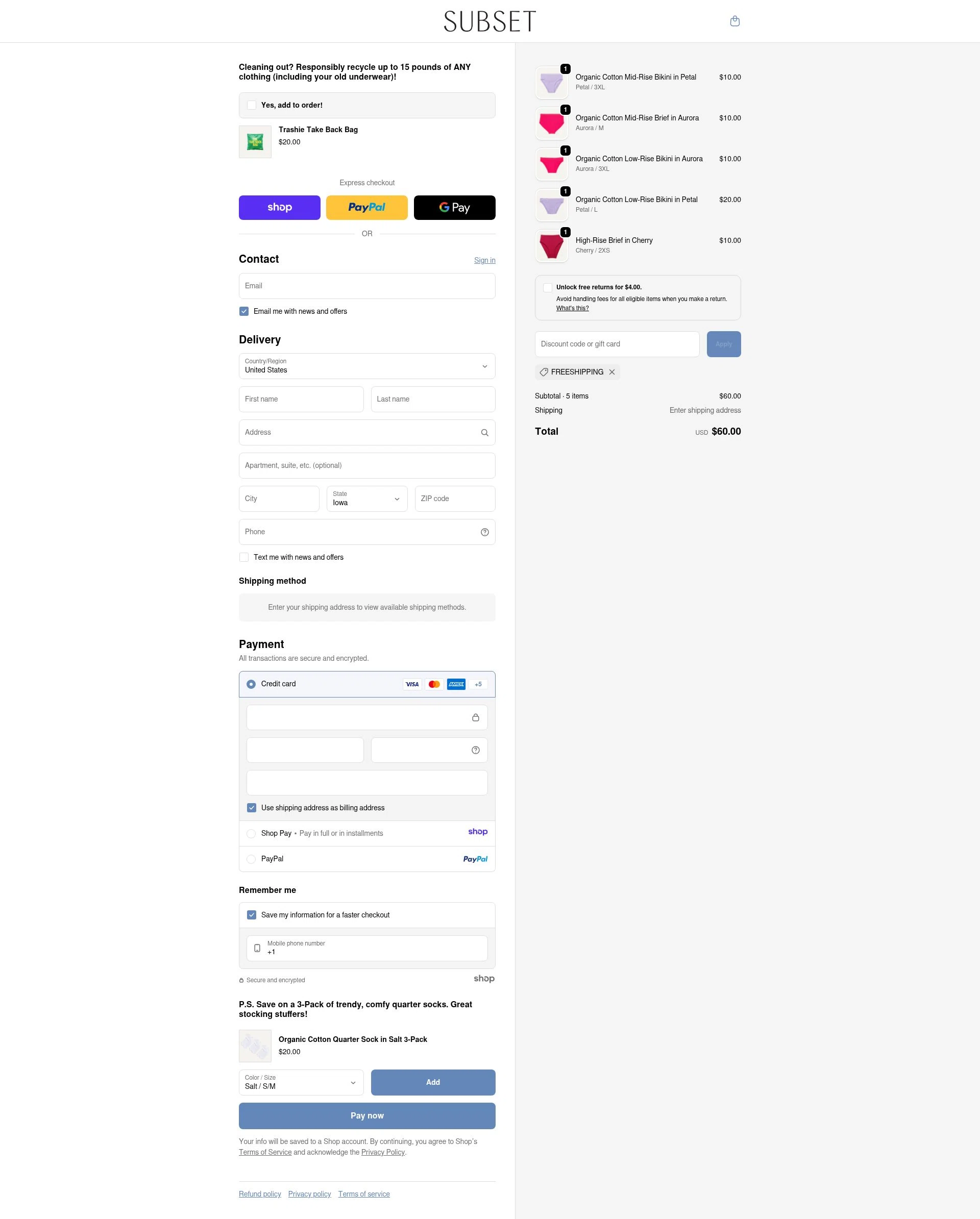 Subset checkout page showing Subset discount code box | Screenshot taken by SimplyCodes community member on Dec 29, 2025