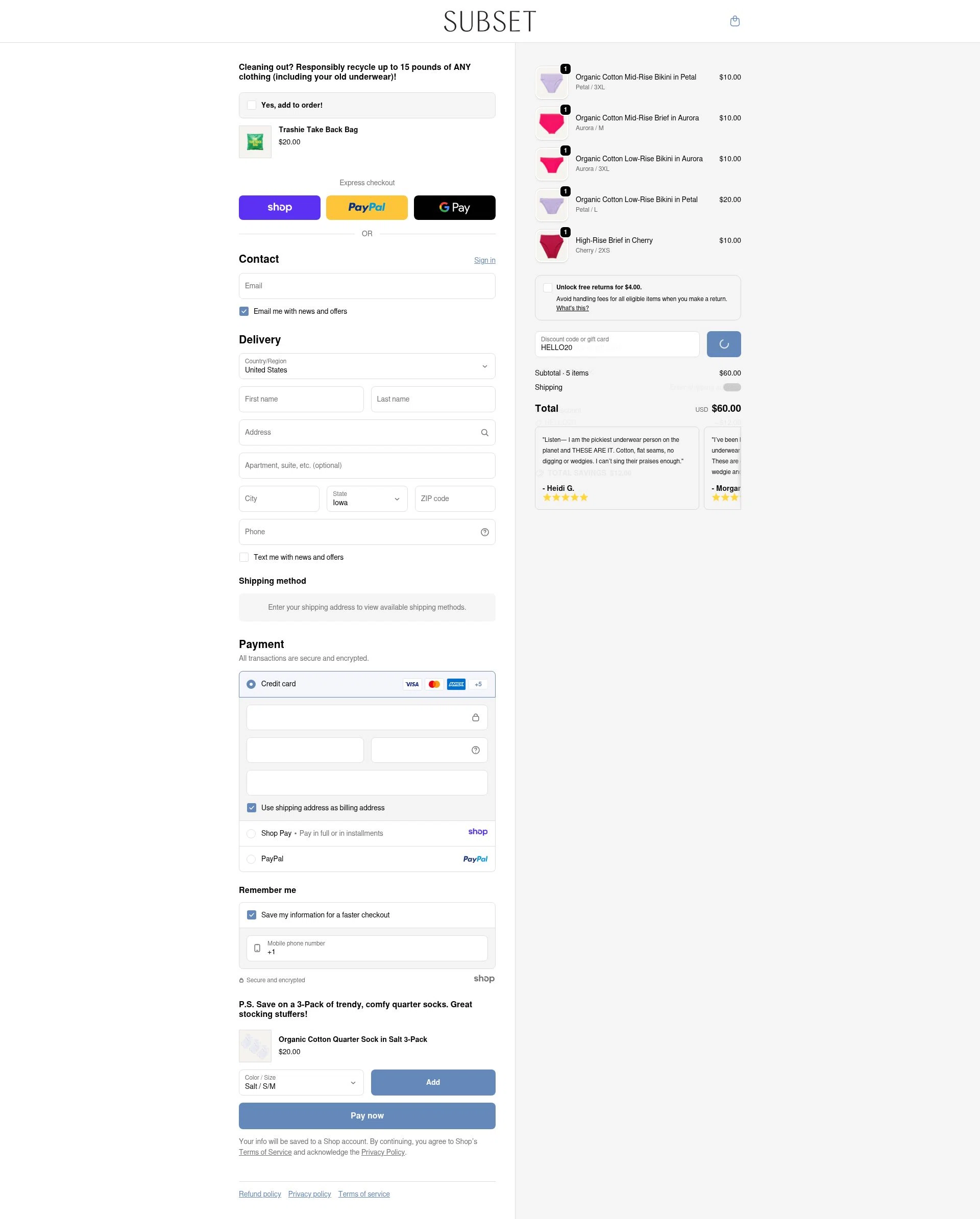 Subset checkout page showing Subset discount code box | Screenshot taken by SimplyCodes community member on Dec 29, 2025