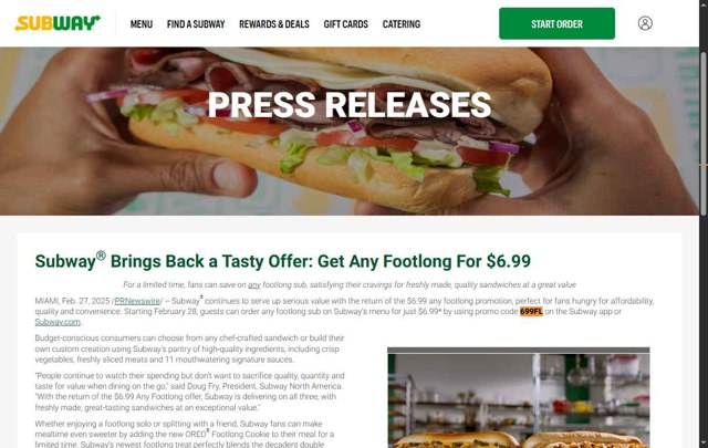 Subway checkout page showing Subway promo code box | Screenshot taken by SimplyCodes community member on Aug 21, 2025